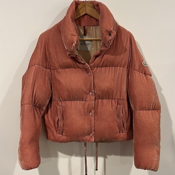 MONCLER Pink Velvet Down Cercis Jacket size 3 - Picture 6 of 14